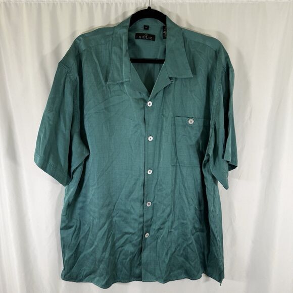 Gillio Silk Blend Shirt Men'sXL Solid Green Short Sleeve Button Up Front Pocket - Picture 1 of 10
